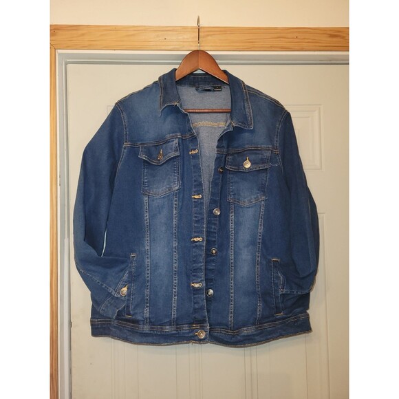 Esmara Women Stretch Denim Blue Jacket Button Size 22 Pockets Long Sleeve - Picture 1 of 4